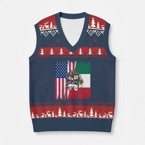 Mexican American Pride V-Neck Knit Sweater Vest Bicultural Heritage Girl Vintage Flag TS12 Navy Red Print Your Wear