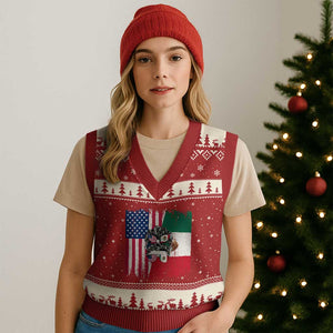 Mexican American Pride V-Neck Knit Sweater Vest Bicultural Heritage Girl Vintage Flag TS12 Red Beige Print Your Wear