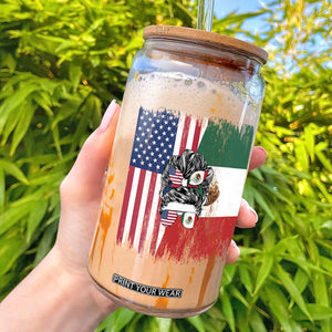 Mexican American Pride Glass Can Bicultural Heritage Girl Vintage Flag TS12 Black Print Your Wear