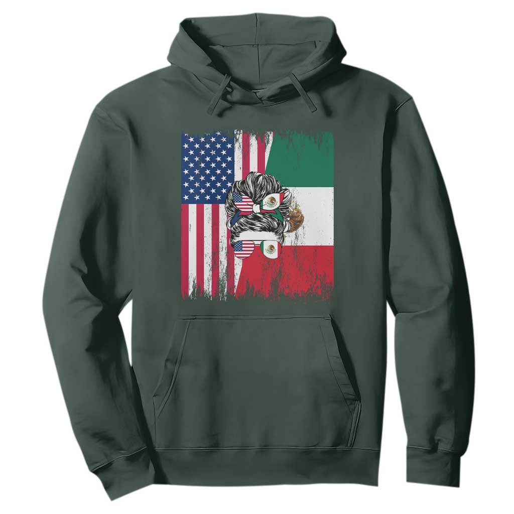 Mexican American Pride Hoodie Bicultural Heritage Girl Vintage Flag TS12 Dark Forest Green Print Your Wear