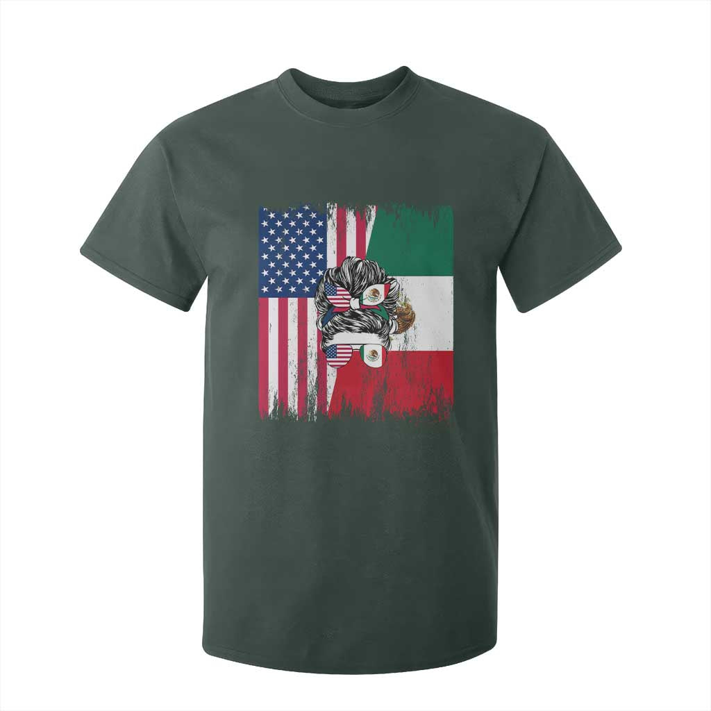 Mexican American Pride T Shirt For Kid Bicultural Heritage Girl Vintage Flag TS12 Dark Forest Green Print Your Wear