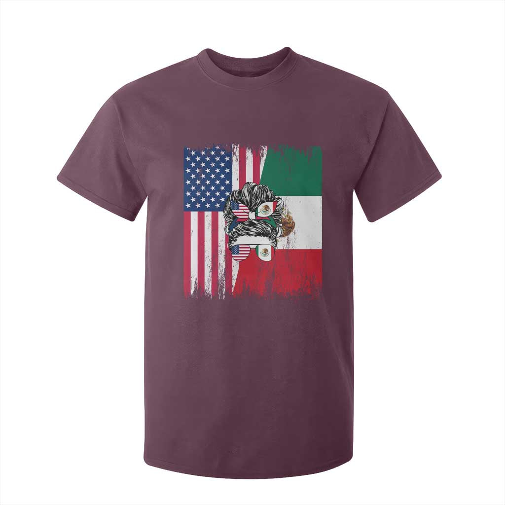 Mexican American Pride T Shirt For Kid Bicultural Heritage Girl Vintage Flag TS12 Maroon Print Your Wear
