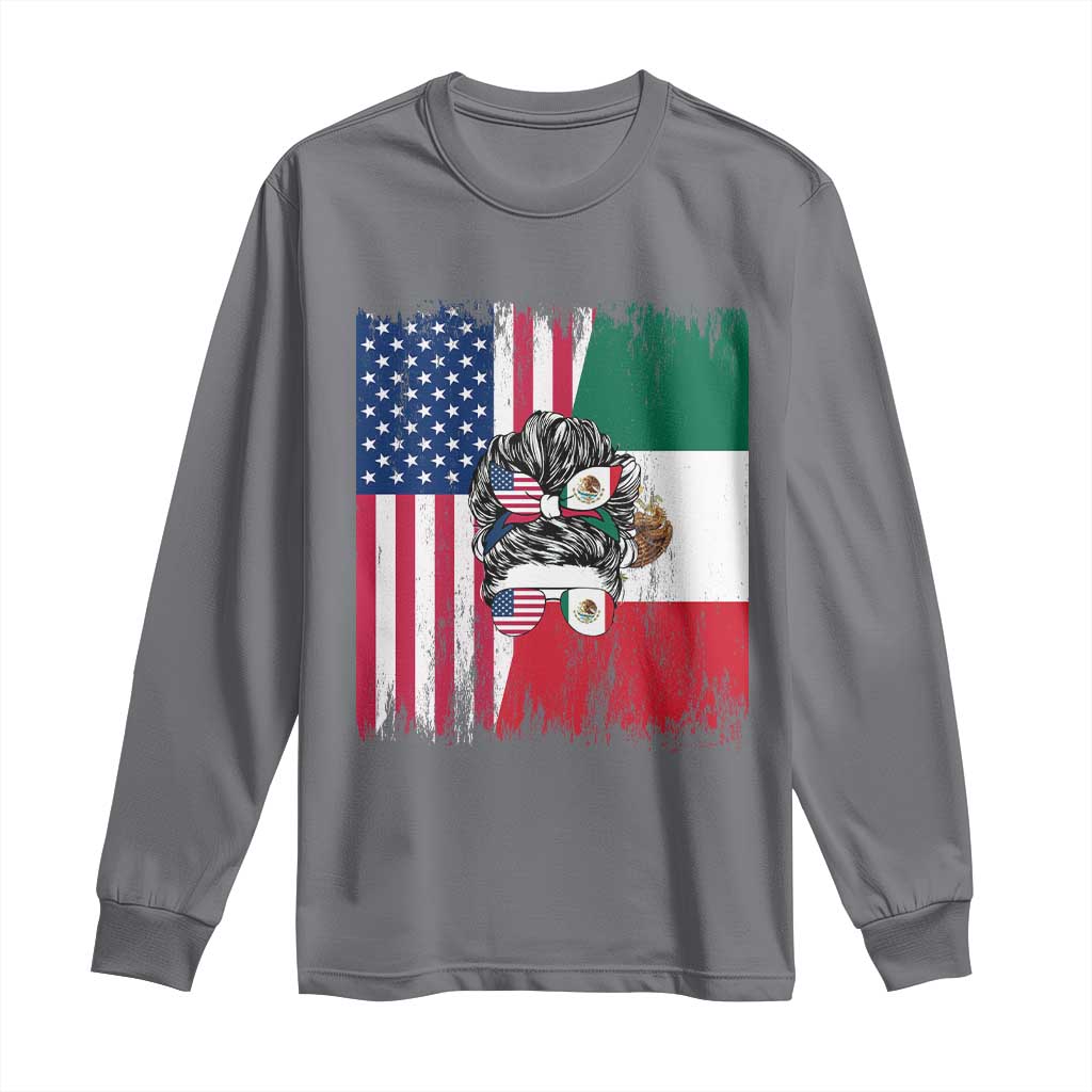 Mexican American Pride Long Sleeve Shirt Bicultural Heritage Girl Vintage Flag TS12 Charcoal Print Your Wear