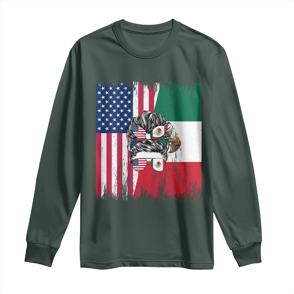 Mexican American Pride Long Sleeve Shirt Bicultural Heritage Girl Vintage Flag TS12 Dark Forest Green Print Your Wear