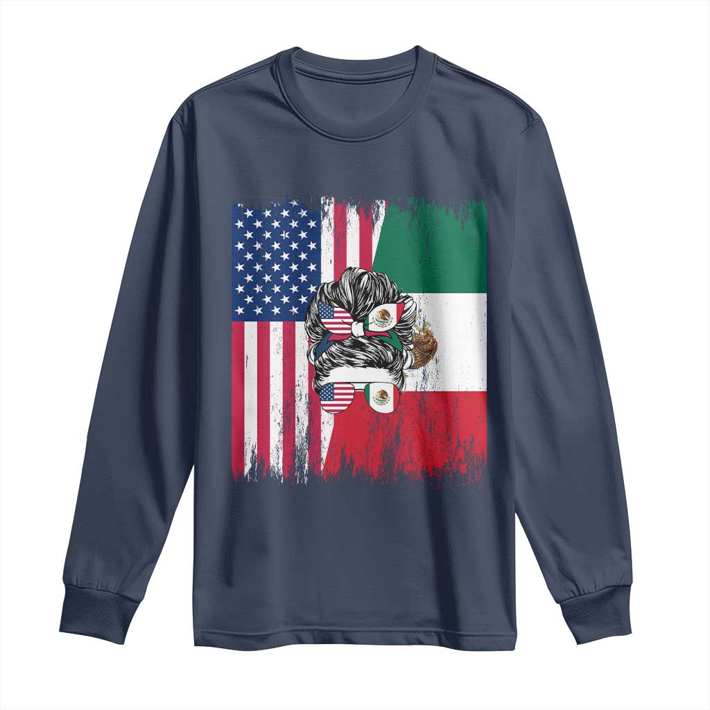 Mexican American Pride Long Sleeve Shirt Bicultural Heritage Girl Vintage Flag TS12 Navy Print Your Wear