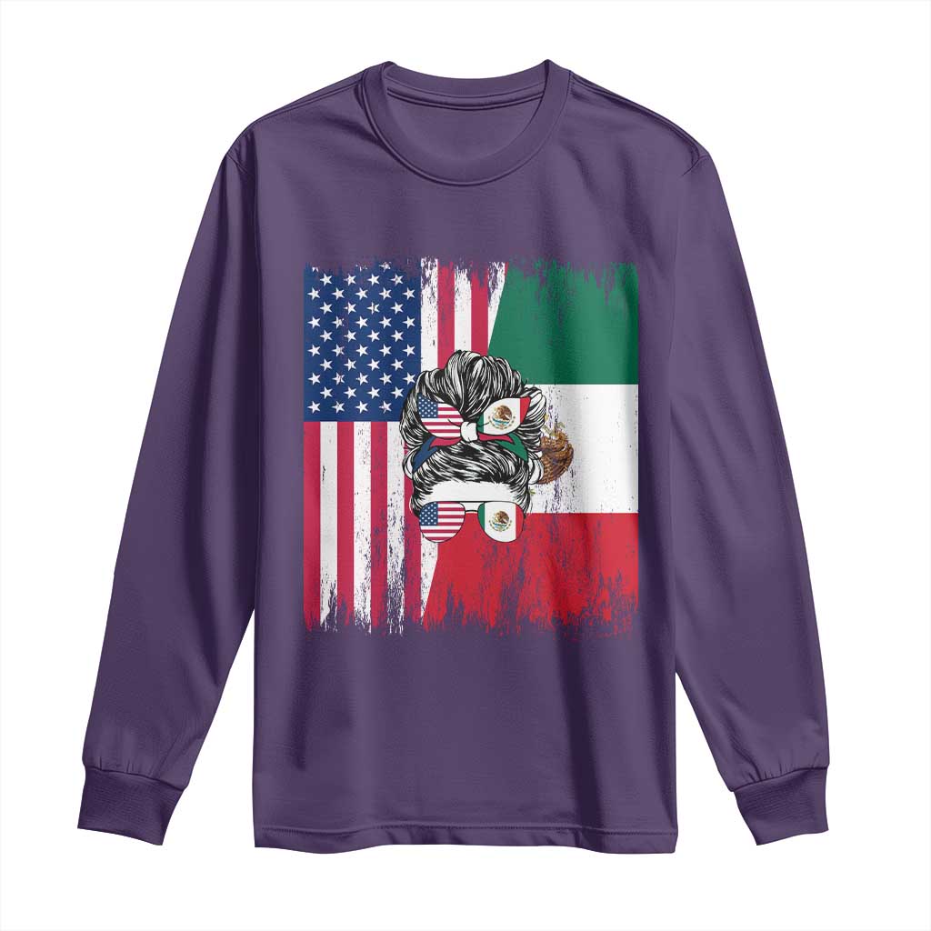 Mexican American Pride Long Sleeve Shirt Bicultural Heritage Girl Vintage Flag TS12 Purple Print Your Wear
