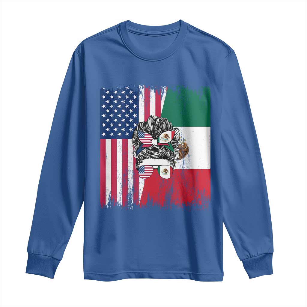 Mexican American Pride Long Sleeve Shirt Bicultural Heritage Girl Vintage Flag TS12 Royal Blue Print Your Wear