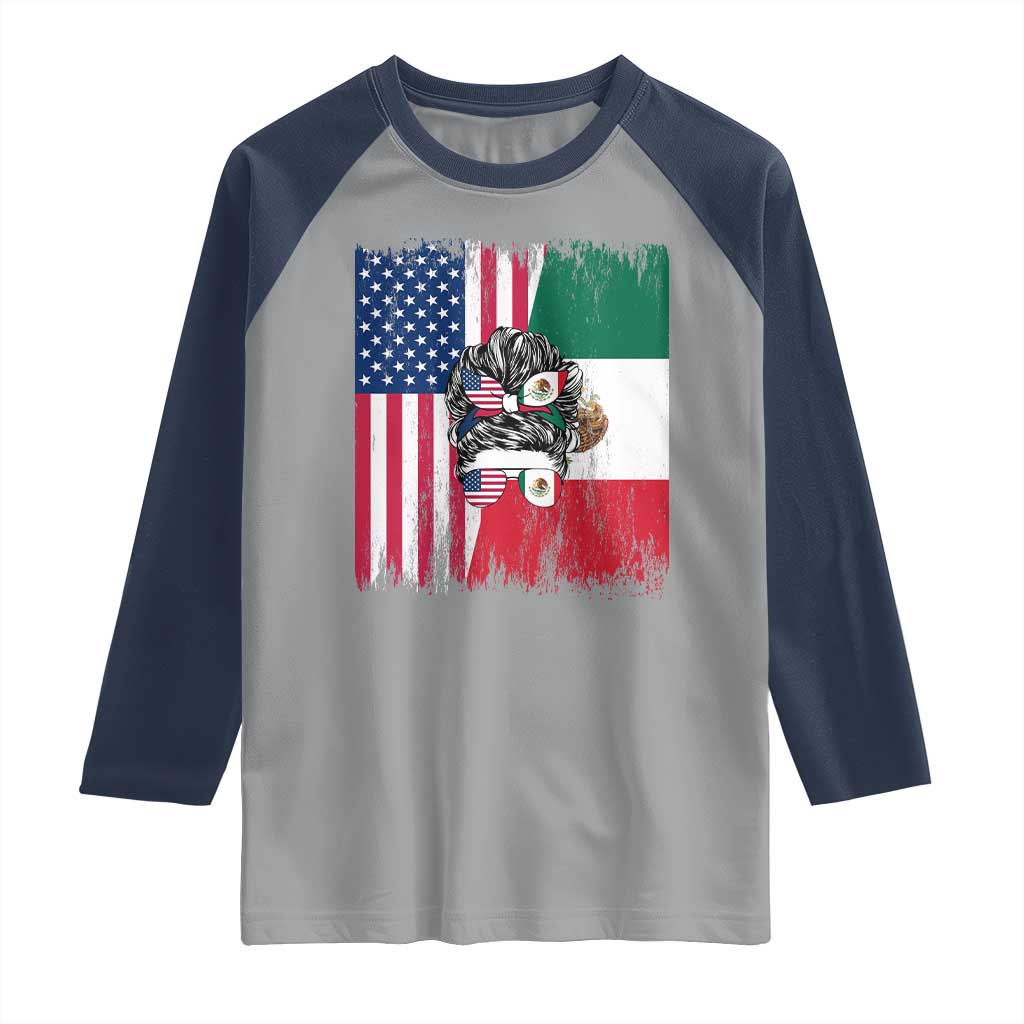 Mexican American Pride Raglan Shirt Bicultural Heritage Girl Vintage Flag TS12 Sport Gray Navy Print Your Wear