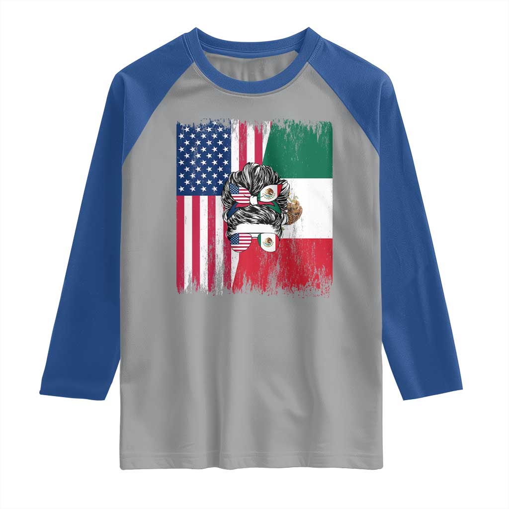 Mexican American Pride Raglan Shirt Bicultural Heritage Girl Vintage Flag TS12 Sport Gray Royal Print Your Wear