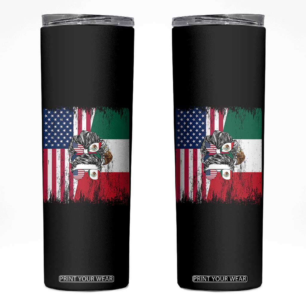 Mexican American Pride Skinny Tumbler Bicultural Heritage Girl Vintage Flag TS12 Black Print Your Wear
