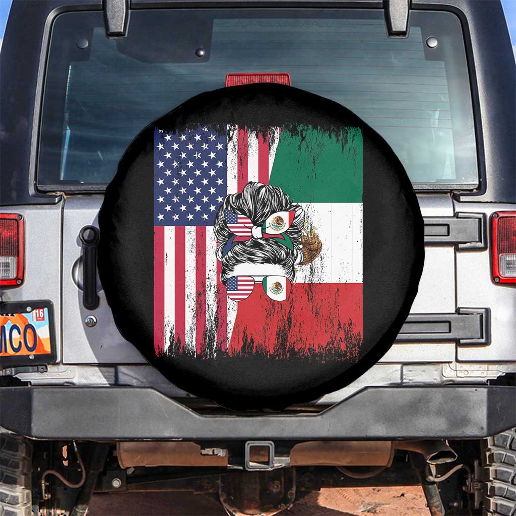 Mexican American Pride Spare Tire Cover Bicultural Heritage Girl Vintage Flag TS12 No hole Black Print Your Wear