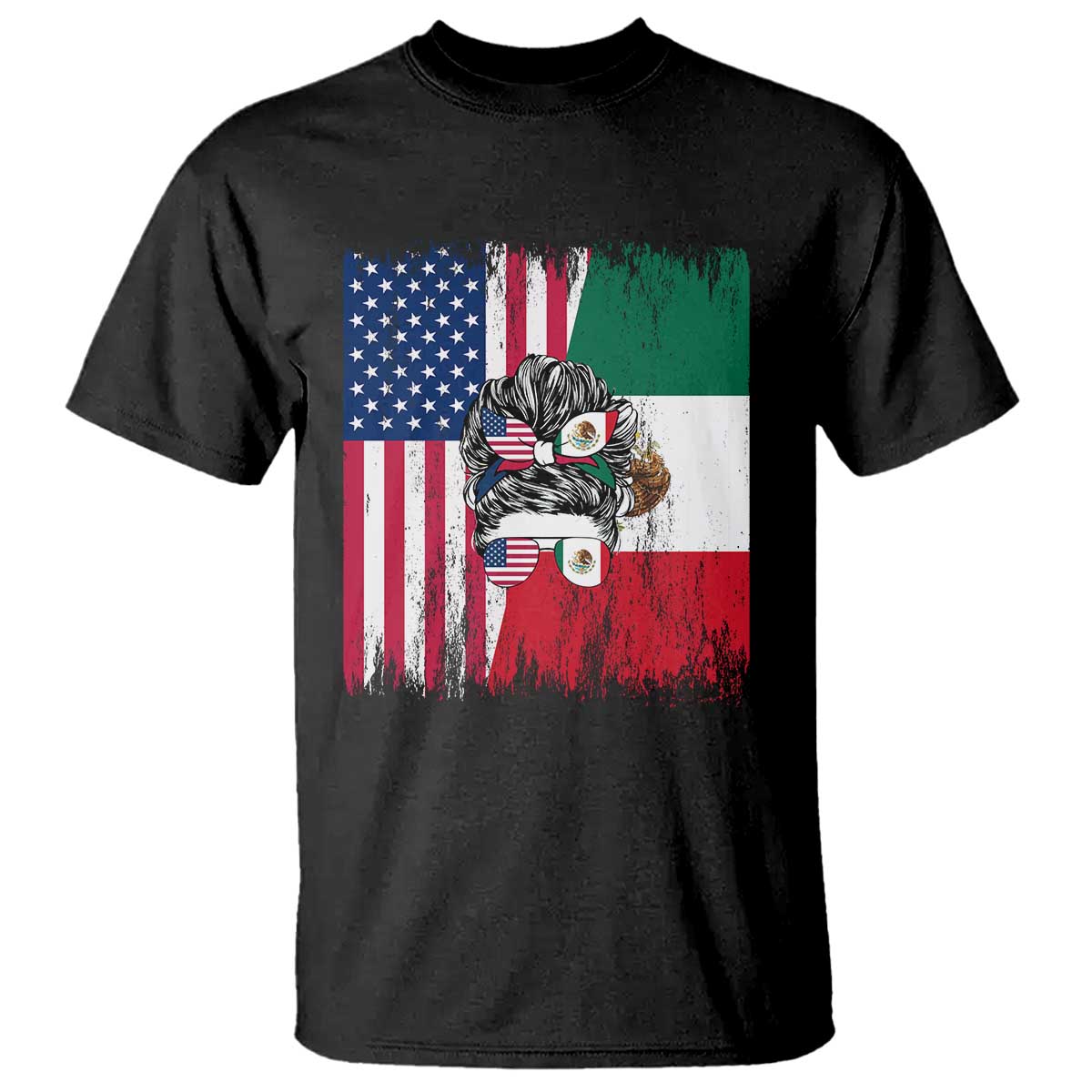 Mexican American Pride T Shirt Bicultural Heritage Girl Vintage Flag TS12 Black Print Your Wear