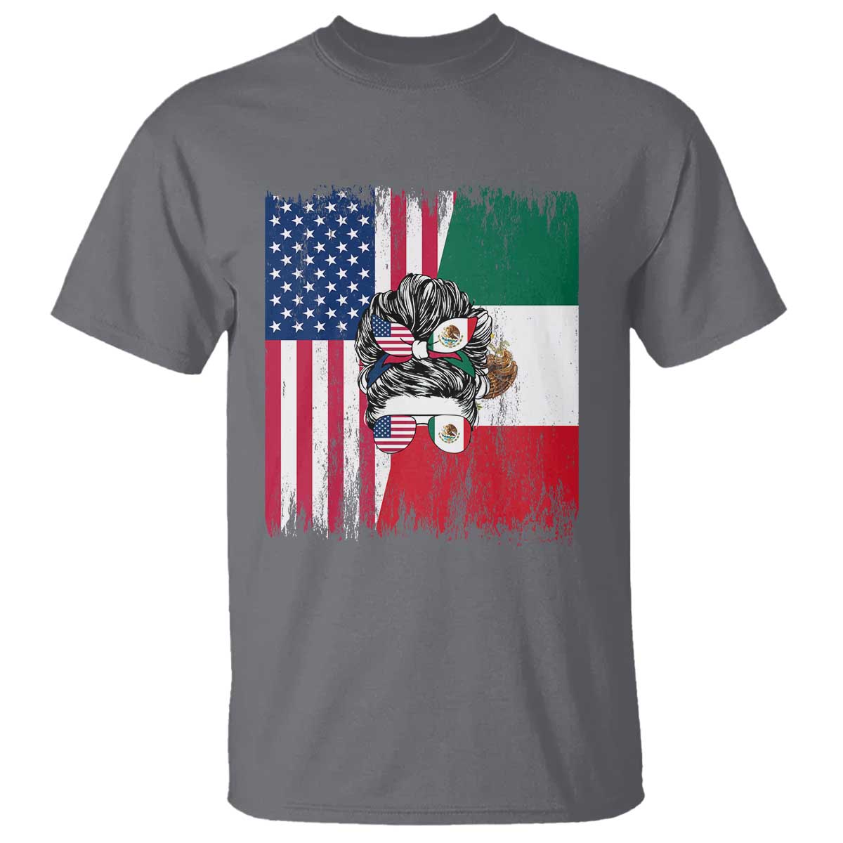 Mexican American Pride T Shirt Bicultural Heritage Girl Vintage Flag TS12 Charcoal Print Your Wear