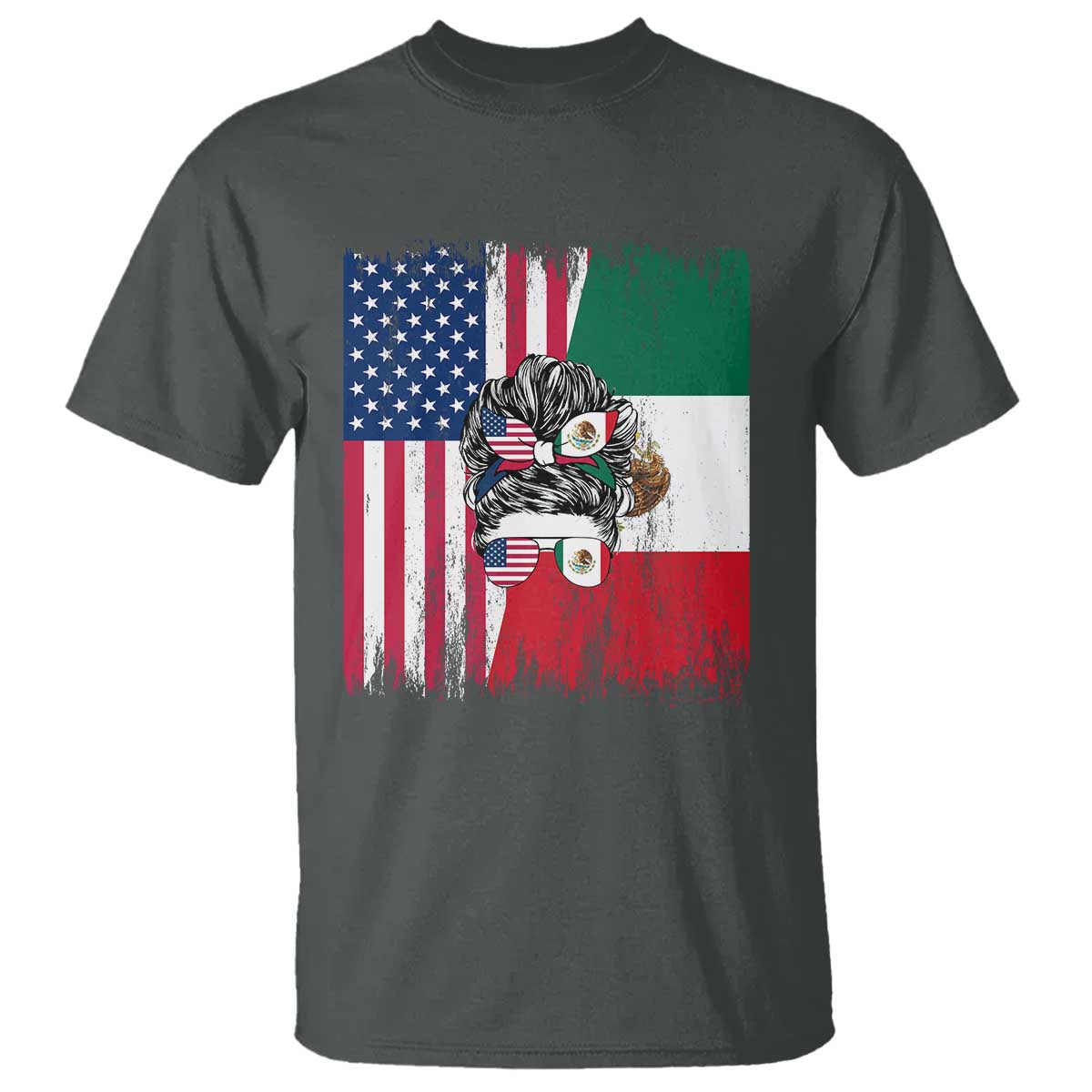 Mexican American Pride T Shirt Bicultural Heritage Girl Vintage Flag TS12 Dark Heather Print Your Wear