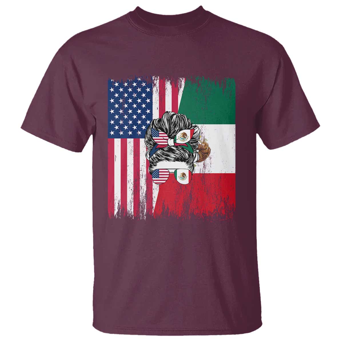 Mexican American Pride T Shirt Bicultural Heritage Girl Vintage Flag TS12 Maroon Print Your Wear