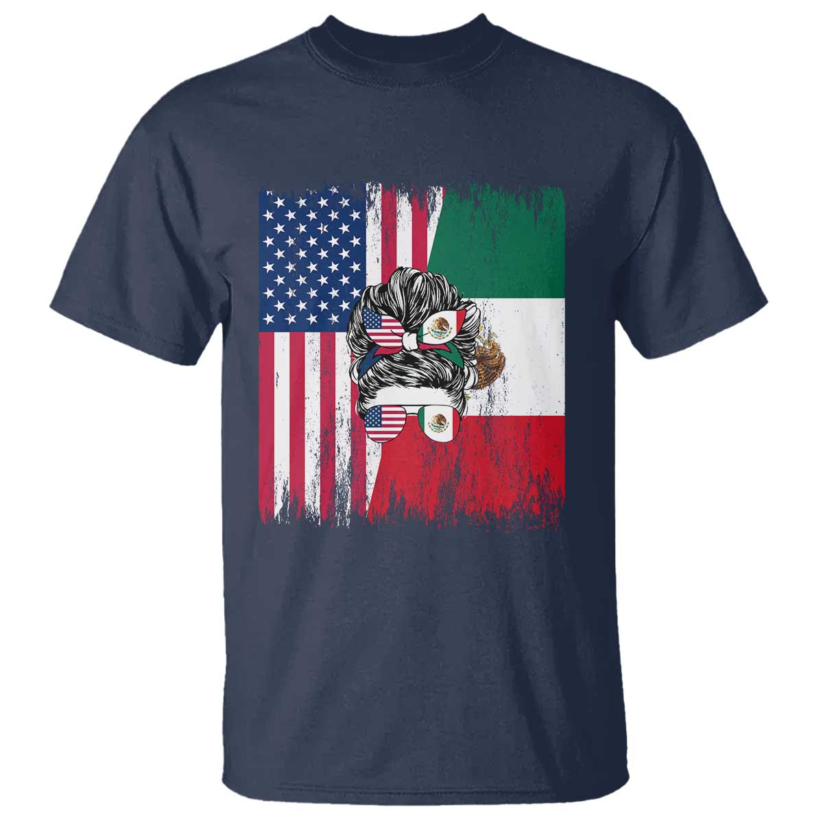 Mexican American Pride T Shirt Bicultural Heritage Girl Vintage Flag TS12 Navy Print Your Wear