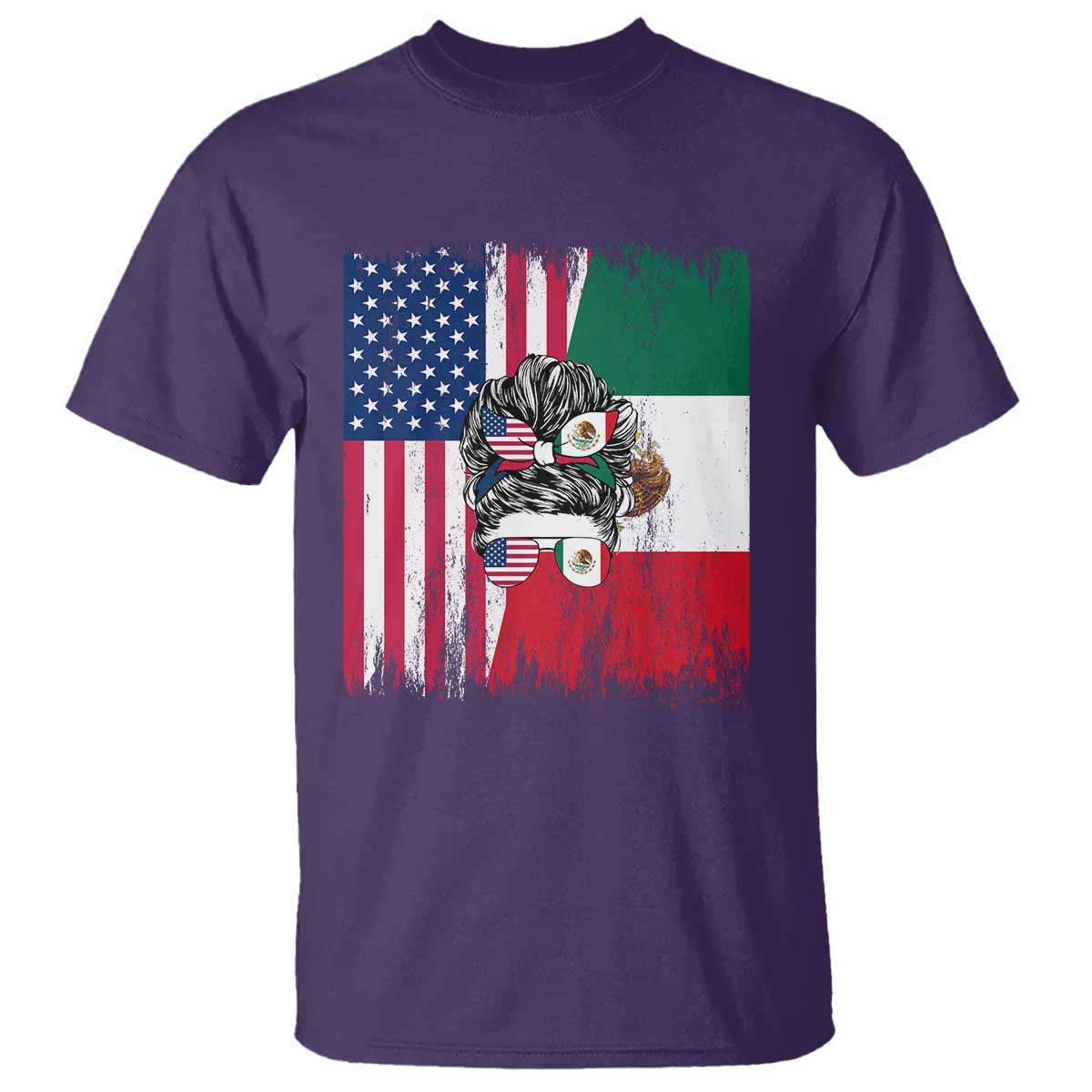 Mexican American Pride T Shirt Bicultural Heritage Girl Vintage Flag TS12 Purple Print Your Wear