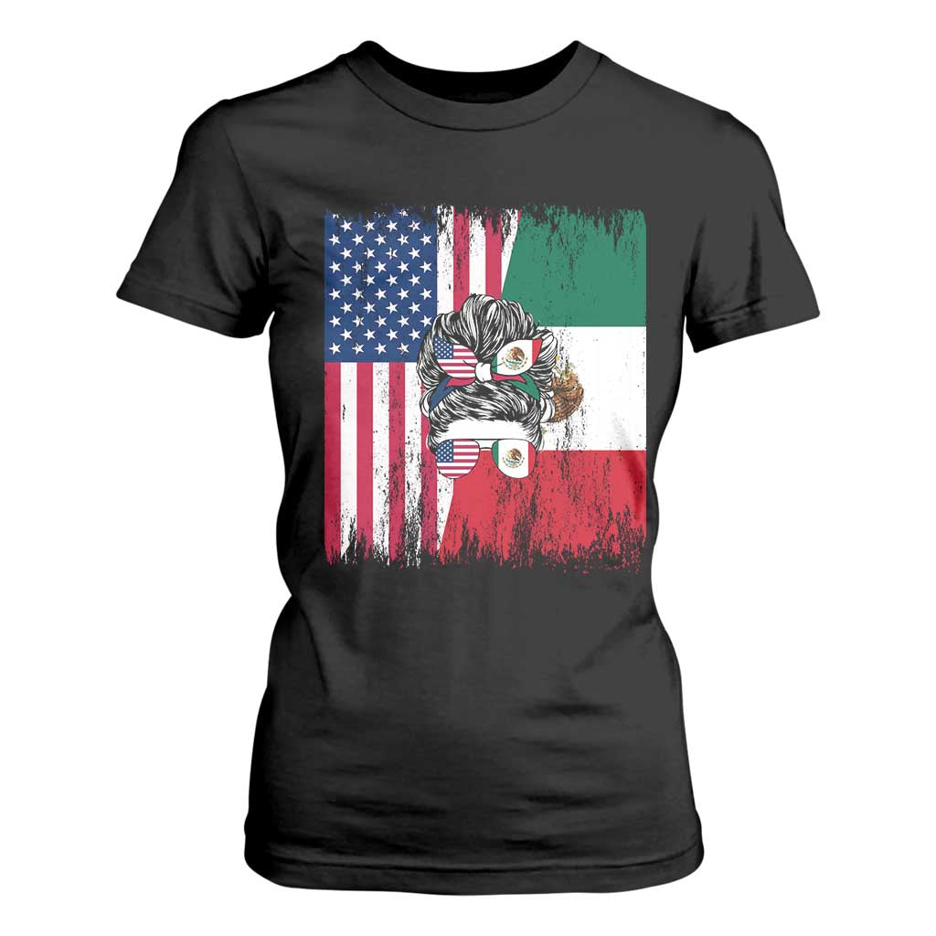 Mexican American Pride T Shirt For Women Bicultural Heritage Girl Vintage Flag TS12 Black Print Your Wear