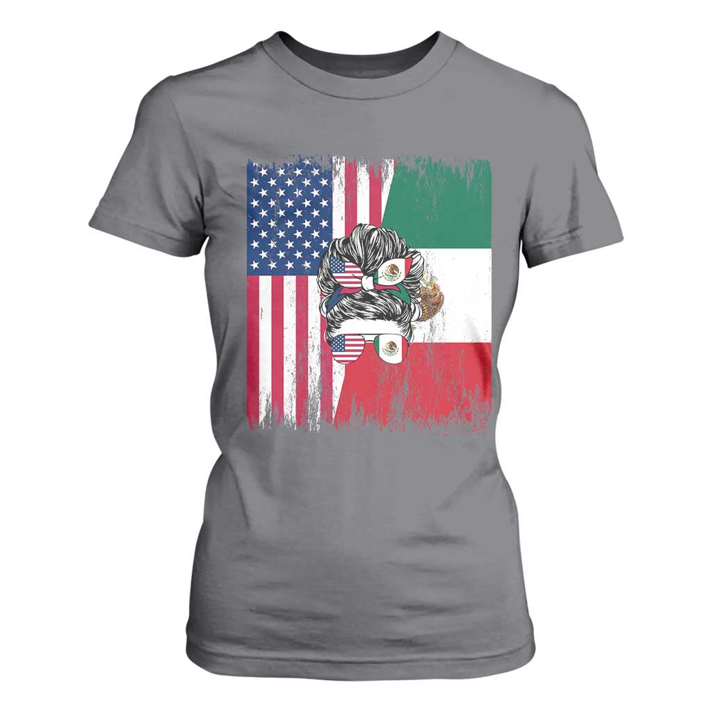 Mexican American Pride T Shirt For Women Bicultural Heritage Girl Vintage Flag TS12 Charcoal Print Your Wear