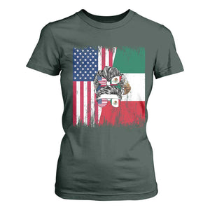 Mexican American Pride T Shirt For Women Bicultural Heritage Girl Vintage Flag TS12 Dark Forest Green Print Your Wear