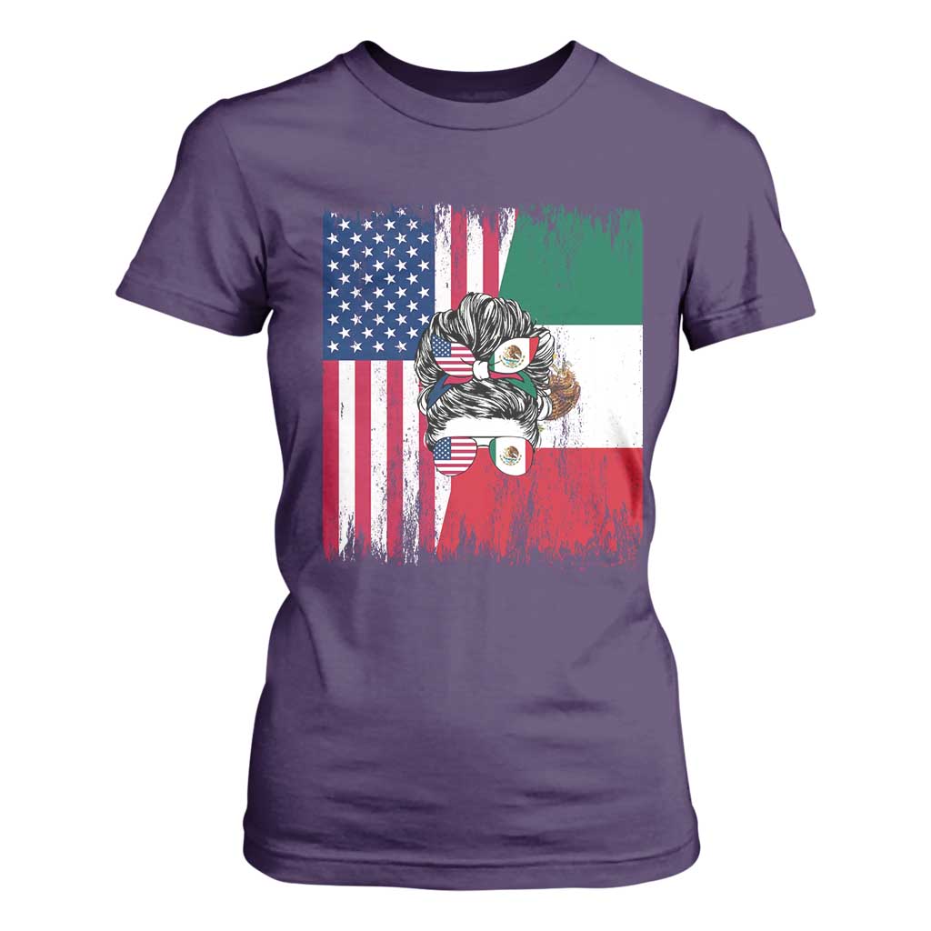 Mexican American Pride T Shirt For Women Bicultural Heritage Girl Vintage Flag TS12 Purple Print Your Wear