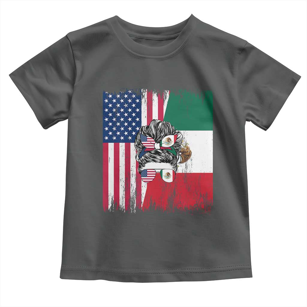Mexican American Pride Toddler T Shirt Bicultural Heritage Girl Vintage Flag TS12 Dark Heather Print Your Wear