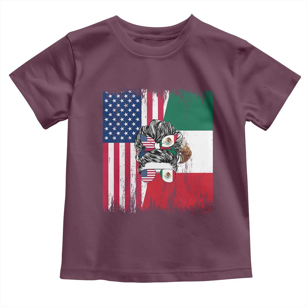 Mexican American Pride Toddler T Shirt Bicultural Heritage Girl Vintage Flag TS12 Maroon Print Your Wear
