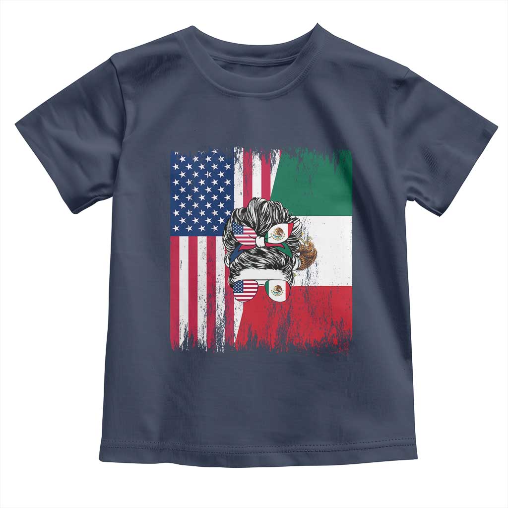 Mexican American Pride Toddler T Shirt Bicultural Heritage Girl Vintage Flag TS12 Navy Print Your Wear