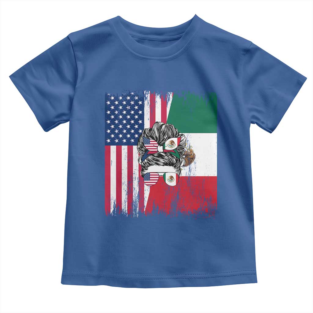 Mexican American Pride Toddler T Shirt Bicultural Heritage Girl Vintage Flag TS12 Royal Blue Print Your Wear