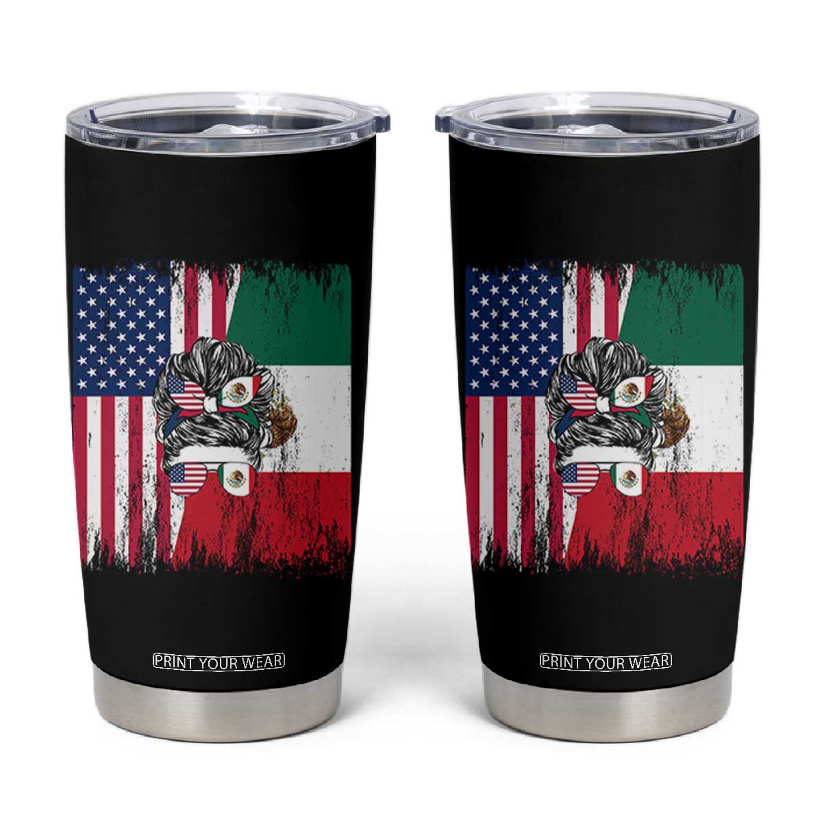 Mexican American Pride Tumbler Cup Bicultural Heritage Girl Vintage Flag TS12 Black Print Your Wear