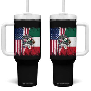 Mexican American Pride Tumbler With Handle Bicultural Heritage Girl Vintage Flag TS12 One Size: 40 oz Black Print Your Wear