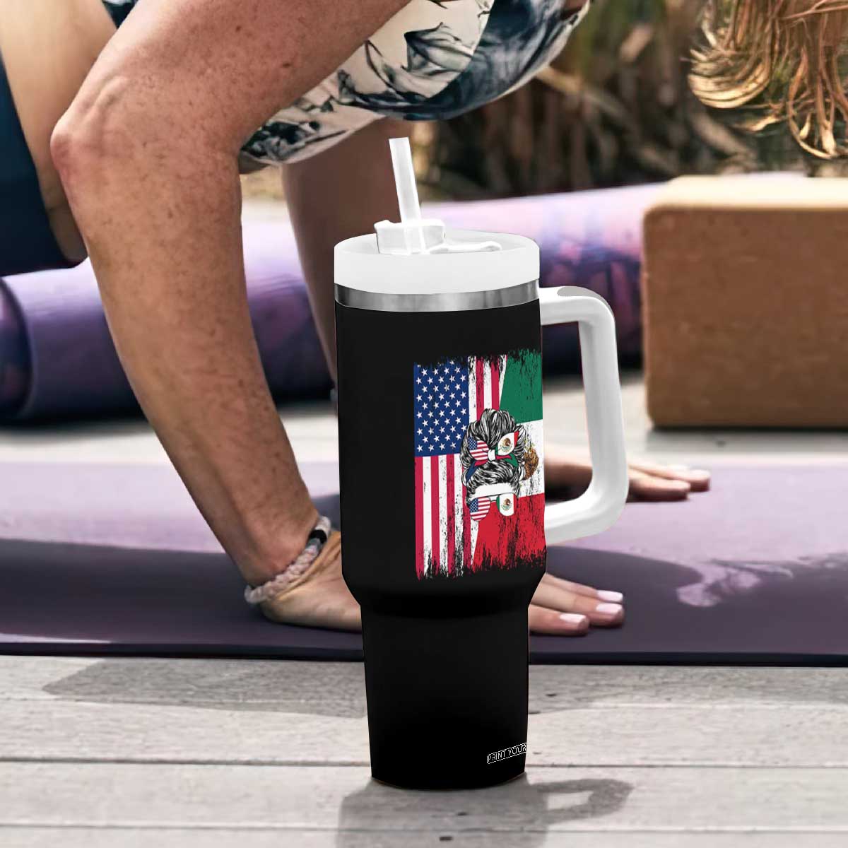 Mexican American Pride Tumbler With Handle Bicultural Heritage Girl Vintage Flag TS12 Print Your Wear