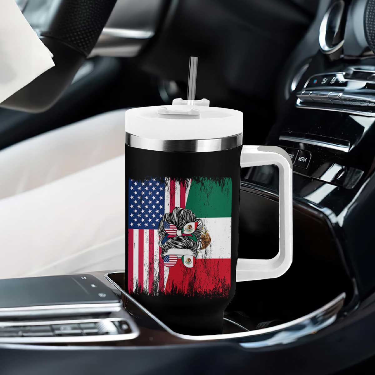 Mexican American Pride Tumbler With Handle Bicultural Heritage Girl Vintage Flag TS12 Print Your Wear