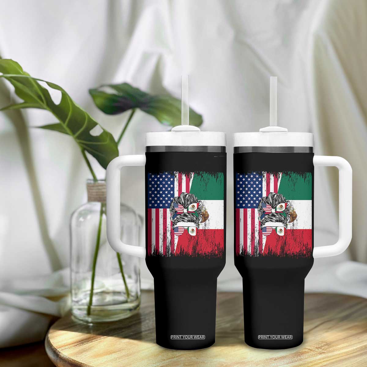 Mexican American Pride Tumbler With Handle Bicultural Heritage Girl Vintage Flag TS12 Print Your Wear