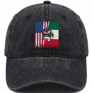 Mexican American Pride Washed Cotton Baseball Cap Bicultural Heritage Girl Vintage Flag TS12 Washed Cap Universal Fit Black Print Your Wear