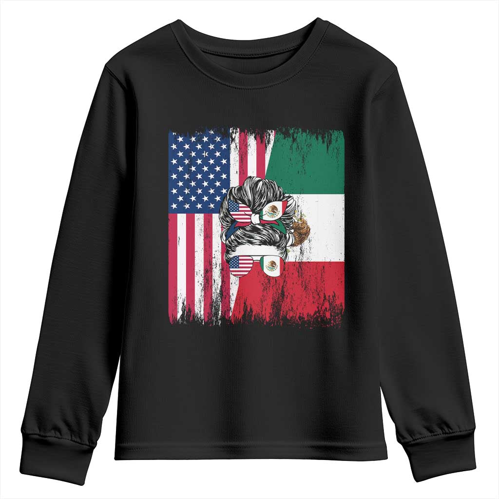 Mexican American Pride Youth Sweatshirt Bicultural Heritage Girl Vintage Flag TS12 Black Print Your Wear