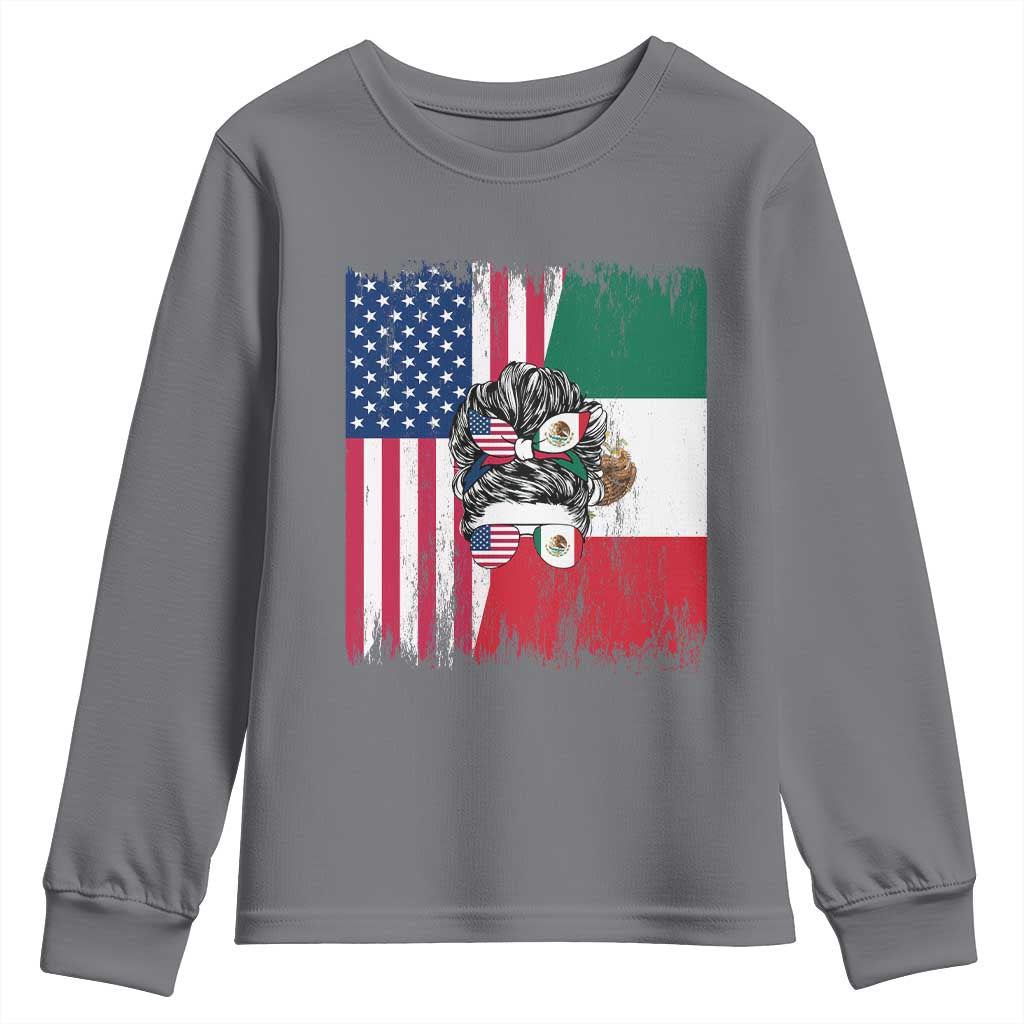 Mexican American Pride Youth Sweatshirt Bicultural Heritage Girl Vintage Flag TS12 Charcoal Print Your Wear