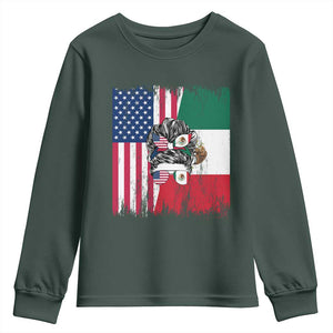 Mexican American Pride Youth Sweatshirt Bicultural Heritage Girl Vintage Flag TS12 Dark Forest Green Print Your Wear