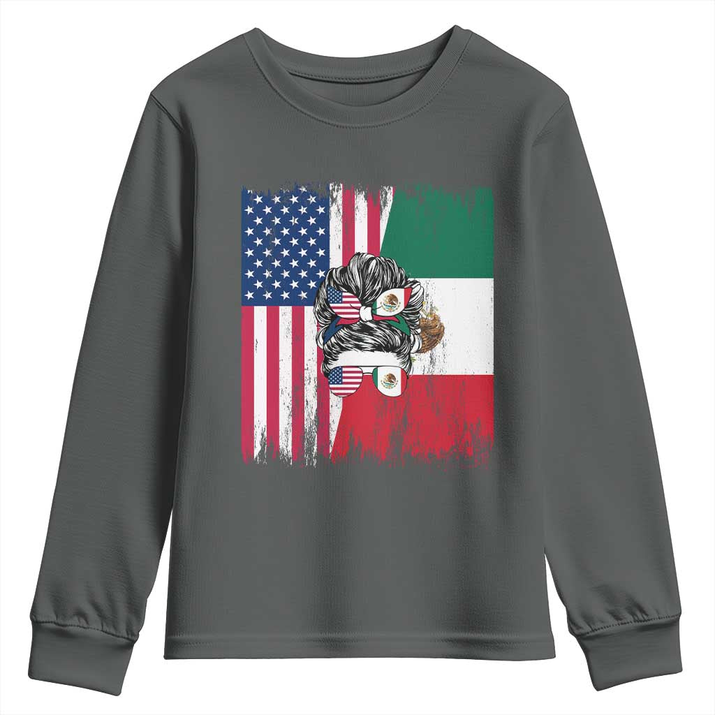 Mexican American Pride Youth Sweatshirt Bicultural Heritage Girl Vintage Flag TS12 Dark Heather Print Your Wear