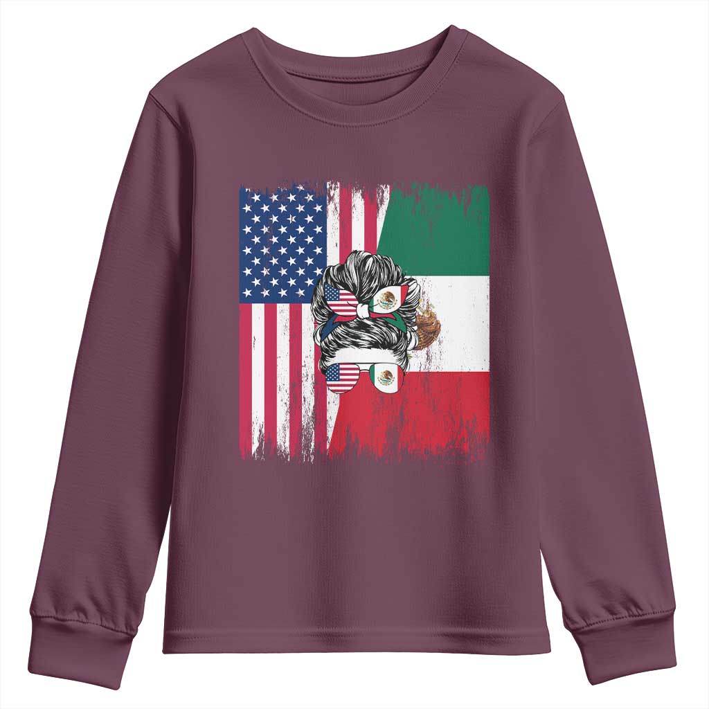 Mexican American Pride Youth Sweatshirt Bicultural Heritage Girl Vintage Flag TS12 Maroon Print Your Wear