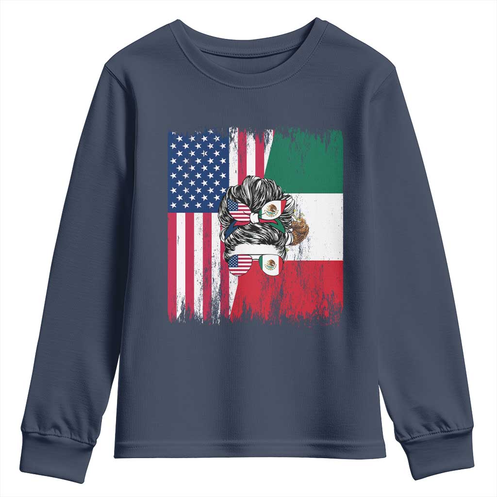 Mexican American Pride Youth Sweatshirt Bicultural Heritage Girl Vintage Flag TS12 Navy Print Your Wear