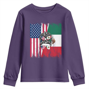 Mexican American Pride Youth Sweatshirt Bicultural Heritage Girl Vintage Flag TS12 Purple Print Your Wear