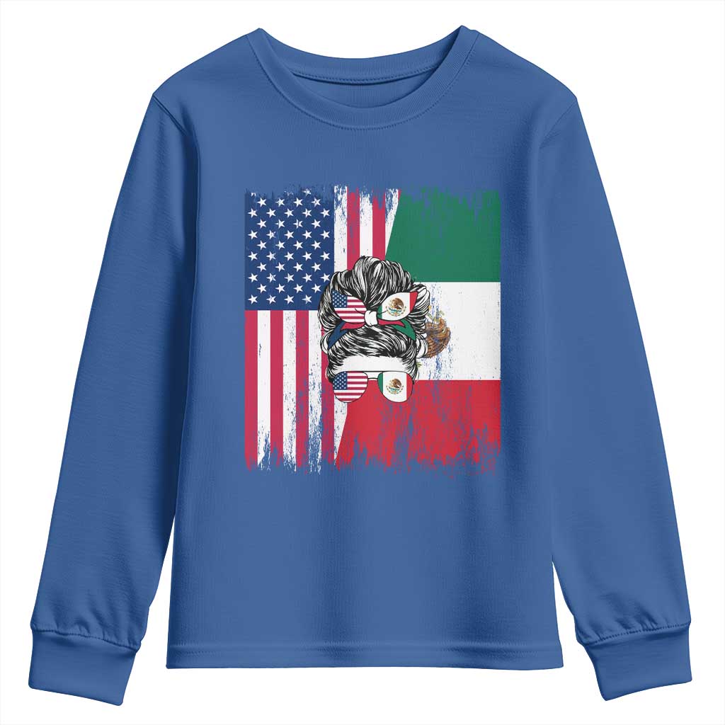 Mexican American Pride Youth Sweatshirt Bicultural Heritage Girl Vintage Flag TS12 Royal Blue Print Your Wear