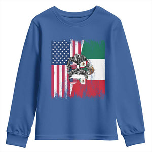 Mexican American Pride Youth Sweatshirt Bicultural Heritage Girl Vintage Flag TS12 Royal Blue Print Your Wear