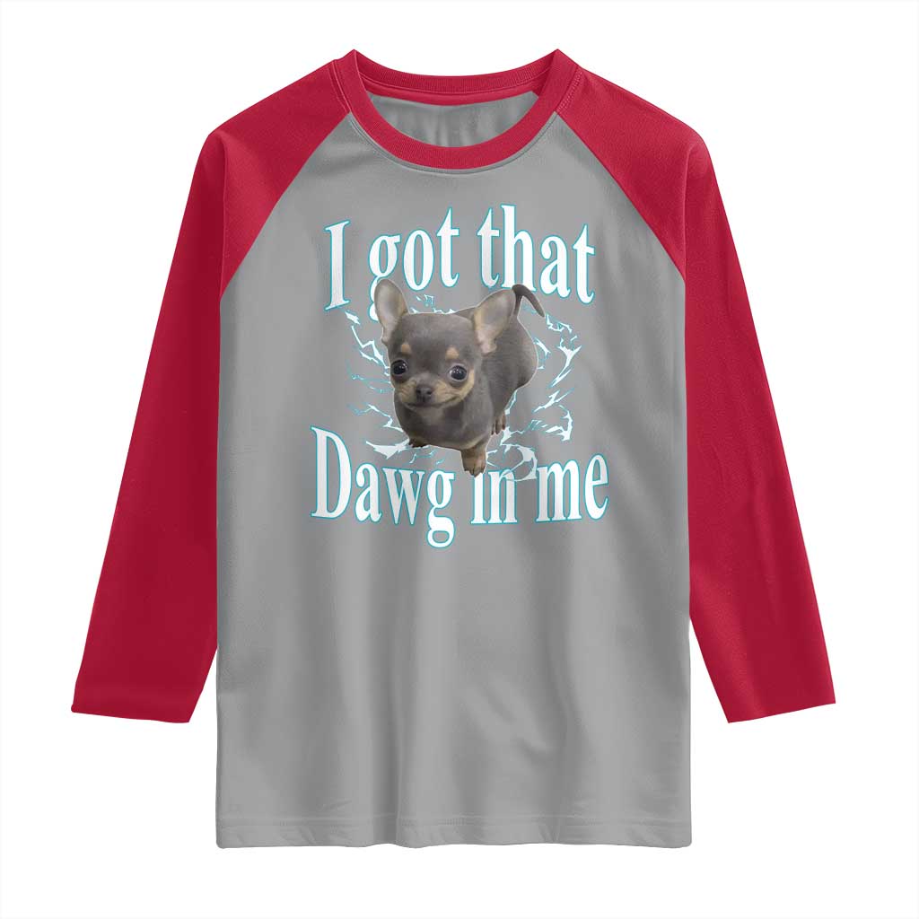 I Got That Dawg In Me Dog Meme Raglan Shirt Ironic Chihuahua Face TS12 Sport Gray Red Print Your Wear