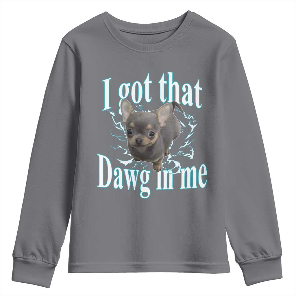 I Got That Dawg In Me Dog Meme Youth Sweatshirt Ironic Chihuahua Face TS12 Charcoal Print Your Wear
