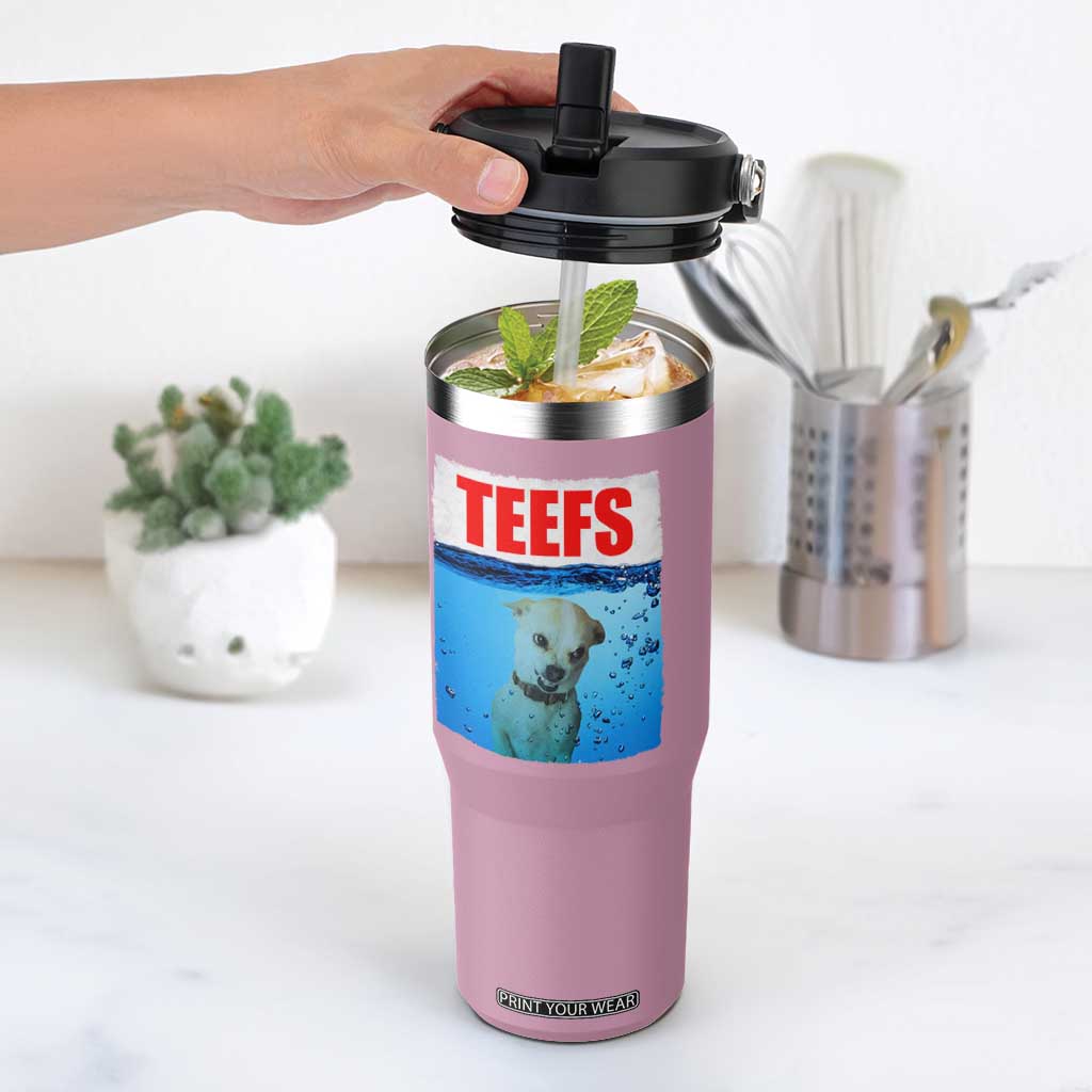 Chihuahua Dog Meme Flip Straw Tumbler Funny Horror Movie Poster Dog Teefs TS12 One Size: 30 oz Light Pink Print Your Wear