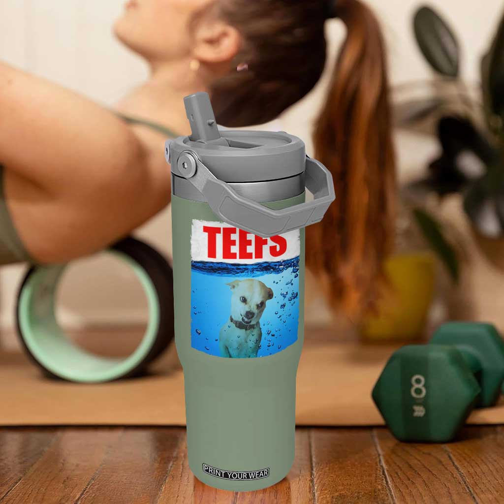 Chihuahua Dog Meme Flip Straw Tumbler Funny Horror Movie Poster Dog Teefs TS12 One Size: 30 oz Moss Green Print Your Wear