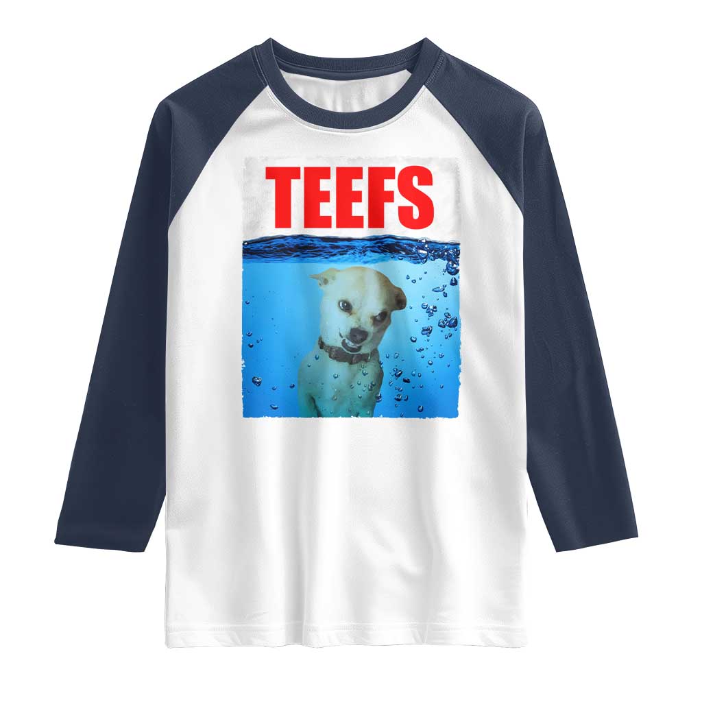 Chihuahua Dog Meme Raglan Shirt Funny Horror Movie Poster Dog Teefs TS12 White Navy Print Your Wear