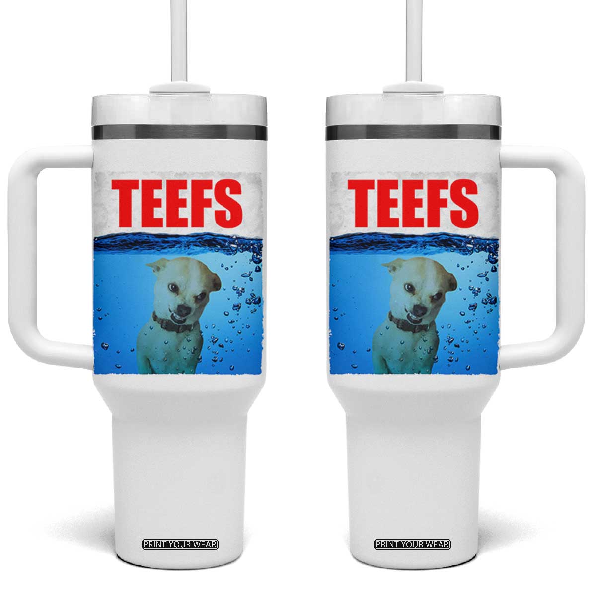 Chihuahua Dog Meme Tumbler With Handle Funny Horror Movie Poster Dog Teefs TS12 One Size: 40 oz White Print Your Wear